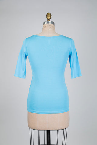 T-shirt bleu ciel manches trois quarts (S)