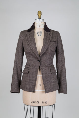 Blazer cintré accents corduroy brun (XS)