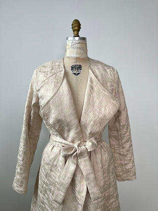 Vanilla textured jacket with iridescent powder pink embroidery (XS)