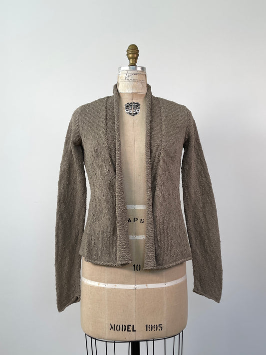 Veste ouverte taupe en tricot texturé (XS)