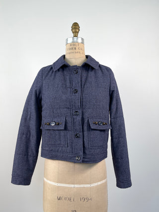 Washable Blue Wool Blend Quilted Jacket (42/XS)