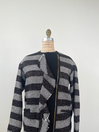 Washable Black, White and Metallic Pink Striped Jacket (XS)