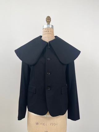 Black pure wool wide collar jacket (S+M)