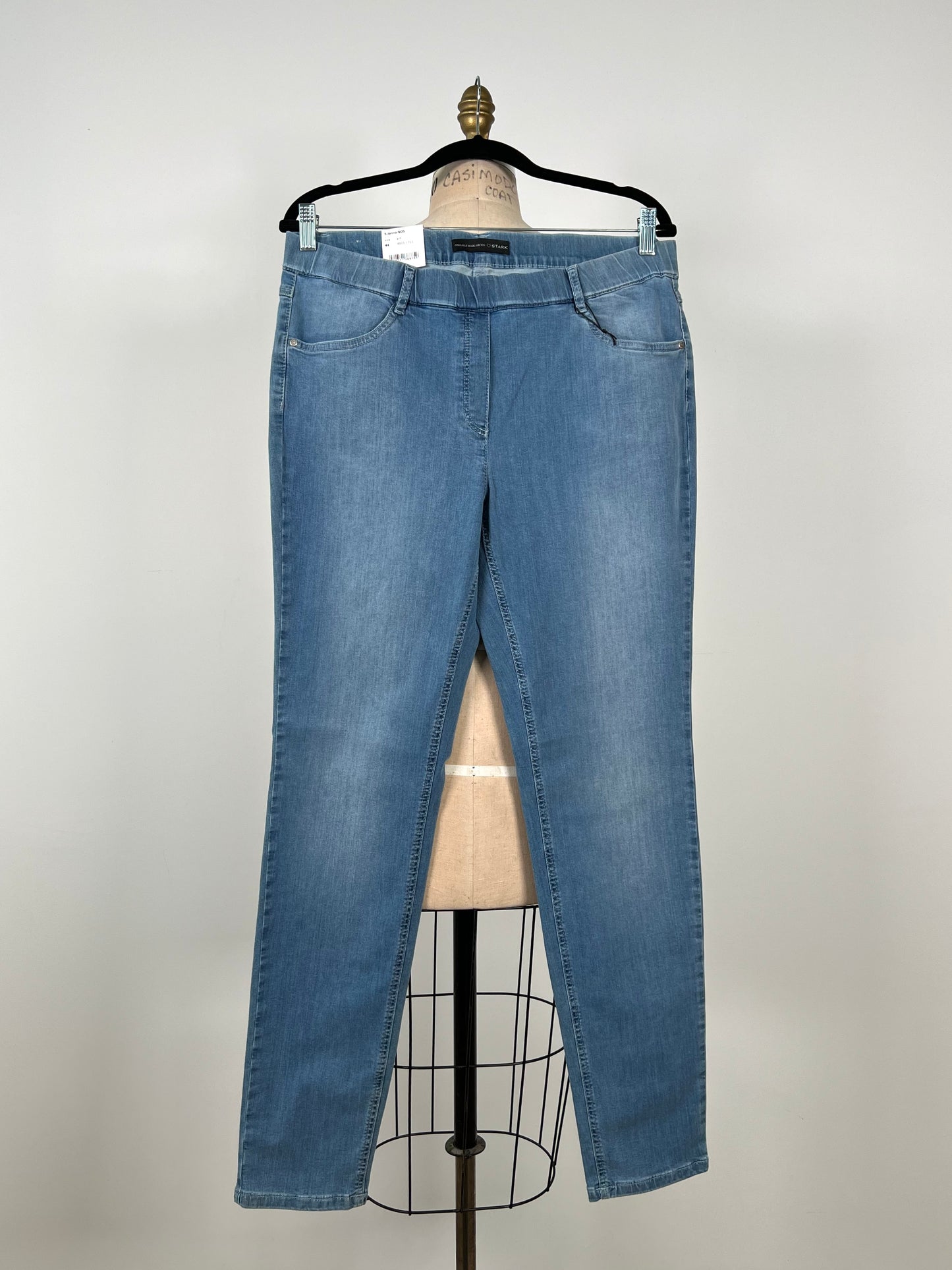 Pantalon legging façon denim bleu pâle à effet usé (14)