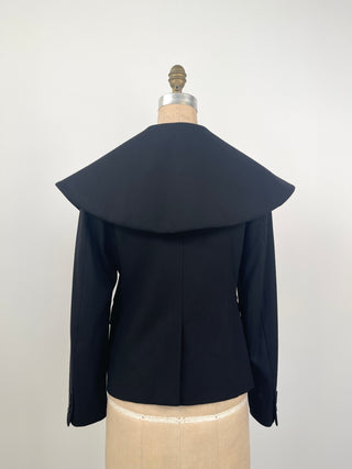 Black pure wool wide collar jacket (S+M)