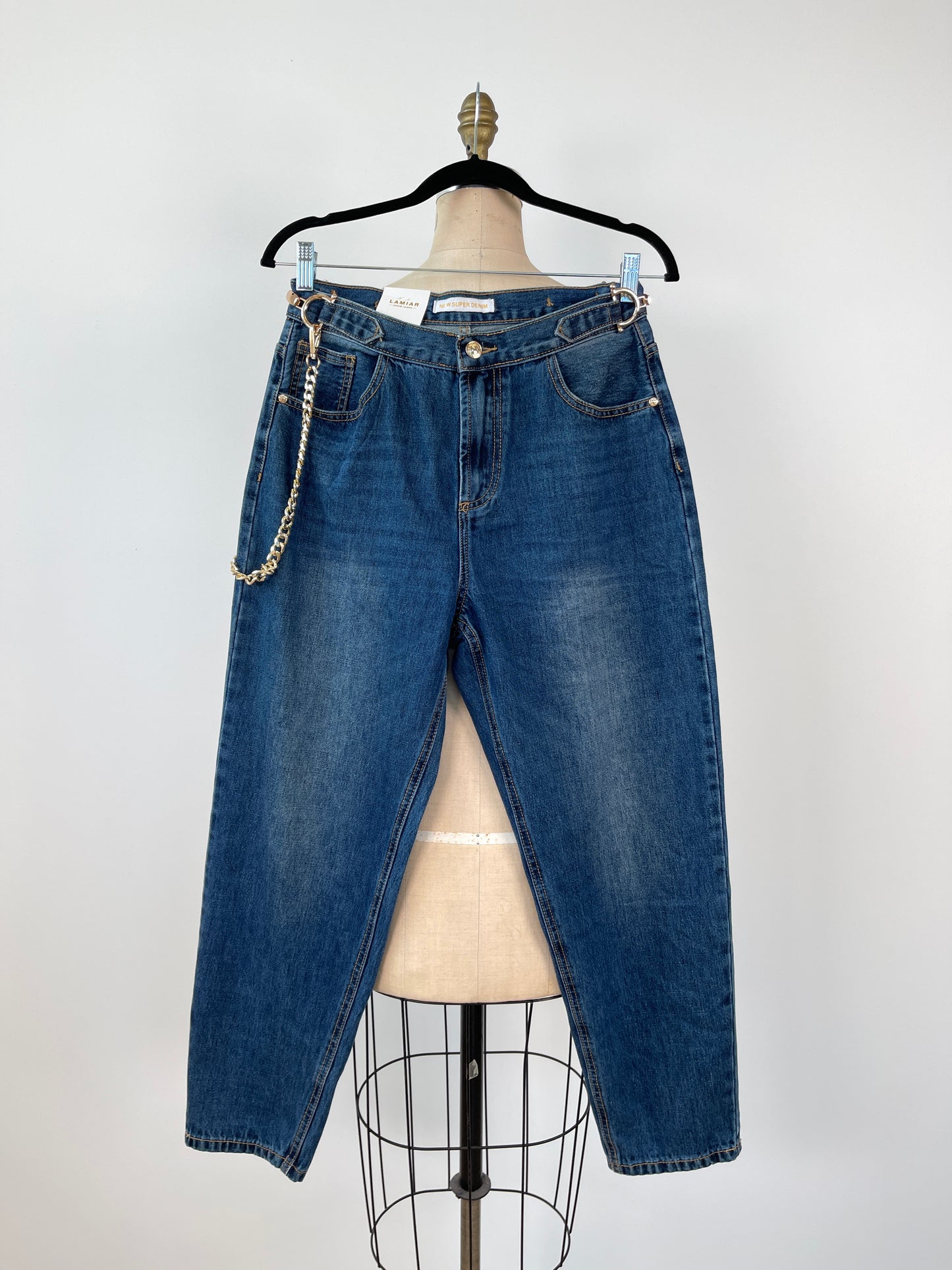 Jeans bleu à détails de chaines or NEUF* (S/M/L)