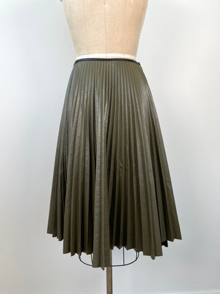 Black and khaki faux leather pleated skirt (XS+S)