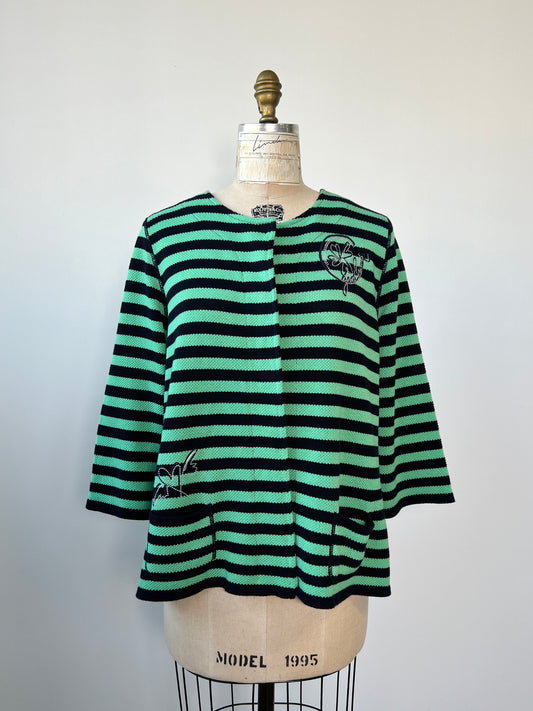 Veste en tricot à rayures vert aqua et marine lavable (XL)