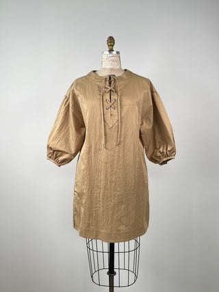 Oversized golden sand tunic in crinkled cotton poplin (XS+)