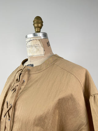 Oversized golden sand tunic in crinkled cotton poplin (XS+)