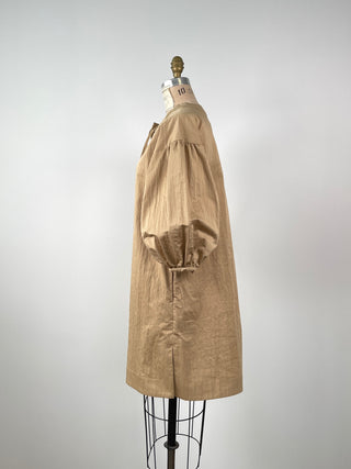 Oversized golden sand tunic in crinkled cotton poplin (XS+)