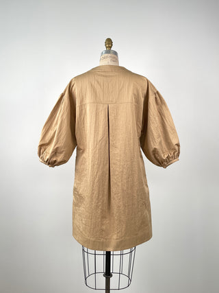 Oversized golden sand tunic in crinkled cotton poplin (XS+)