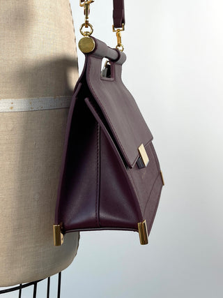 Aubergine Leather Handbag and Shoulder Bag