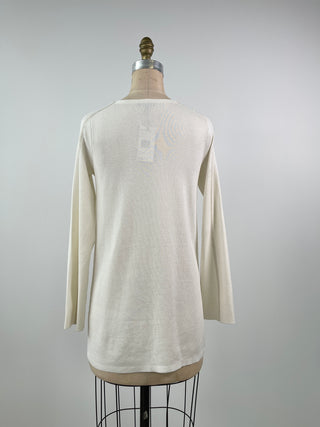 Cotton and silk knit sweater with split sleeves and glitter lines (S)