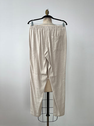 Sand linen elasticated waist trousers (S)