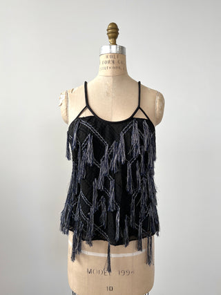 Black Textured Fringe Party Top (M/L)