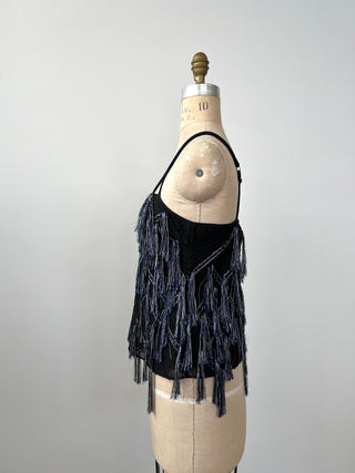 Black Textured Fringe Party Top (M/L)