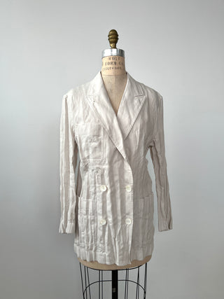 Luxurious cream crinkled linen blazer with adjustable collar (XS-S)