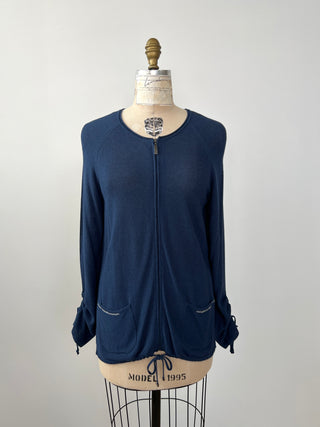 Navy modular jacket in openwork knit (10)