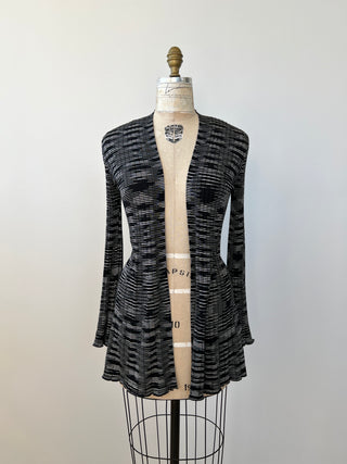 Luxurious black and white striped knitted jacket (S)