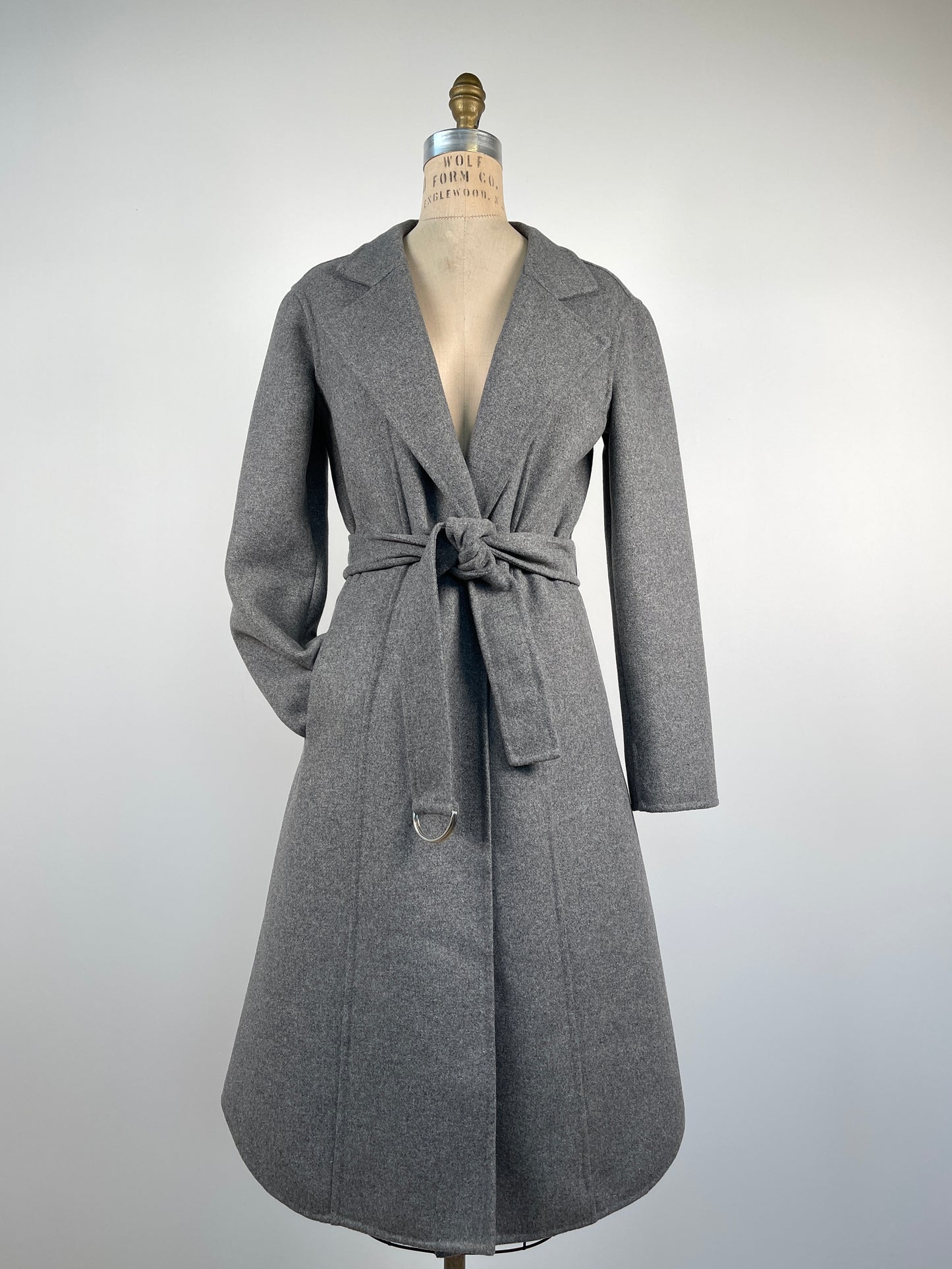 Manteau long cintré en feutre gris (XS/S)