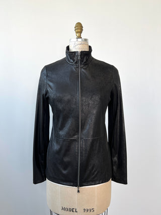 Washable metallic faux leather effect fitted knit jacket (S)