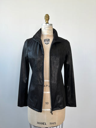 Washable metallic faux leather effect fitted knit jacket (S)