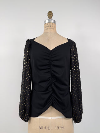 Black sweater with balloon sleeves and gold confetti (L)