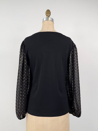 Black sweater with balloon sleeves and gold confetti (L)