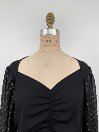 Black sweater with balloon sleeves and gold confetti (L)