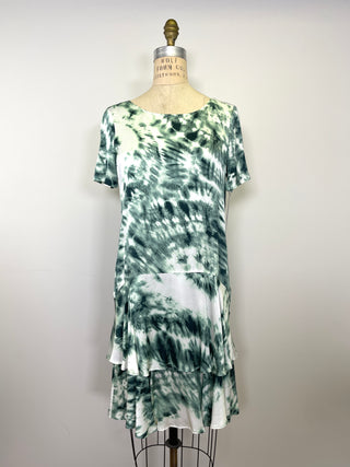 Robe luxueuse à imprimé tie dye émeraude lavable (S)