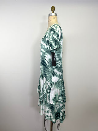 Robe luxueuse à imprimé tie dye émeraude lavable (S)