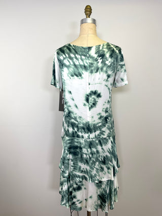 Robe luxueuse à imprimé tie dye émeraude lavable (S)