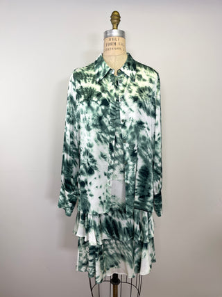 Robe luxueuse à imprimé tie dye émeraude lavable (S)