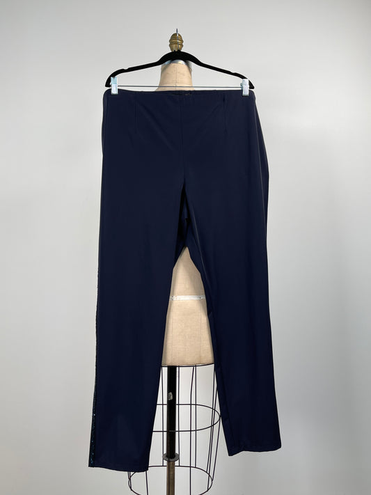 Pantalon marine à galons tuxedo de paillettes bleues lavable (T+)