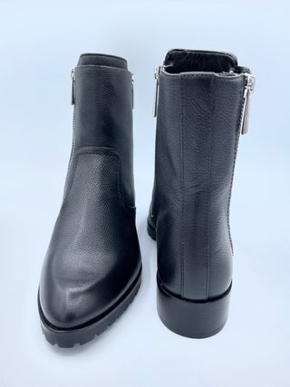 Black leather ankle boots with zippers (6) 