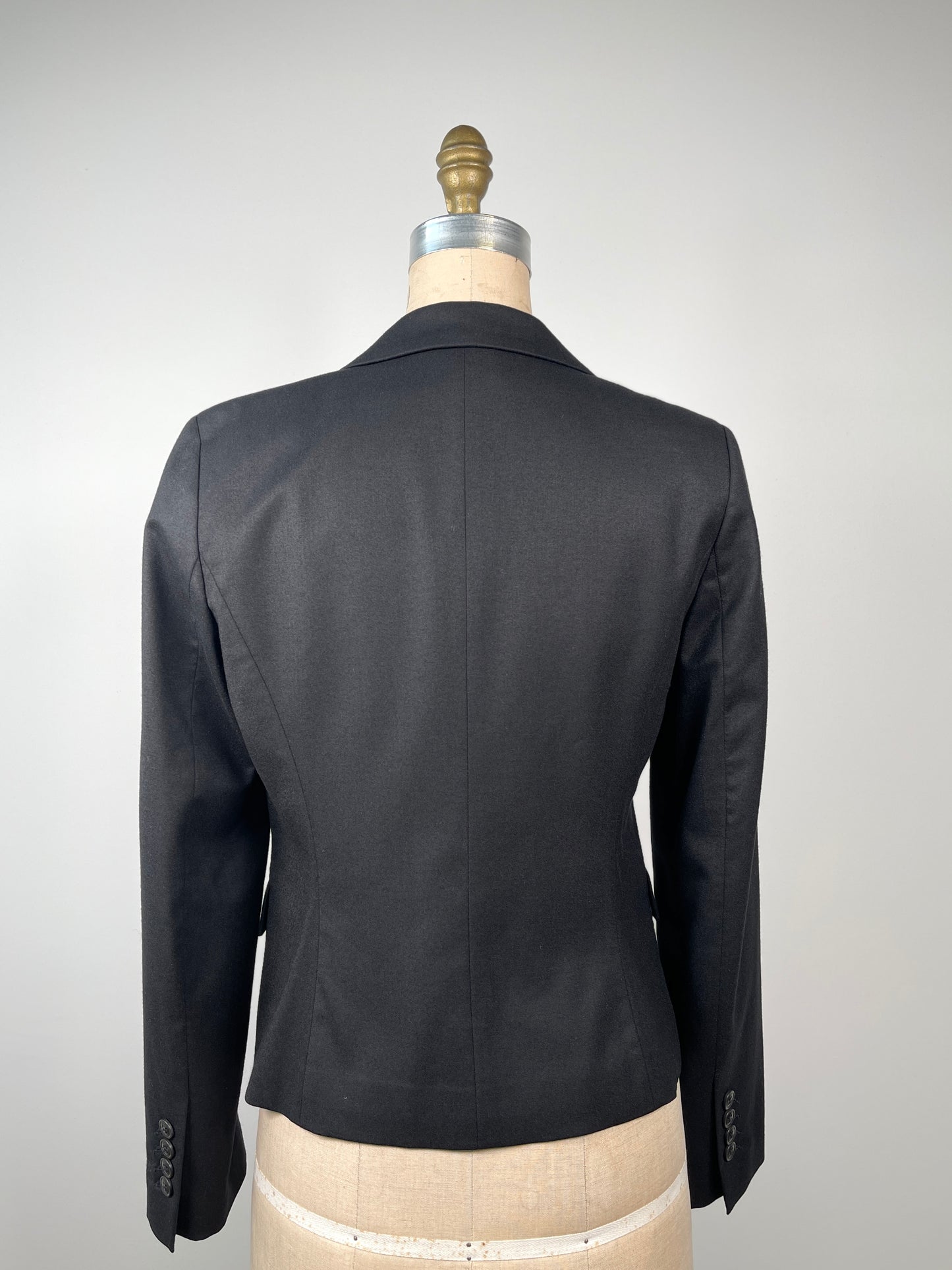 Blazer cintré noir en laine extensible à liséré au col et poches (S/M)