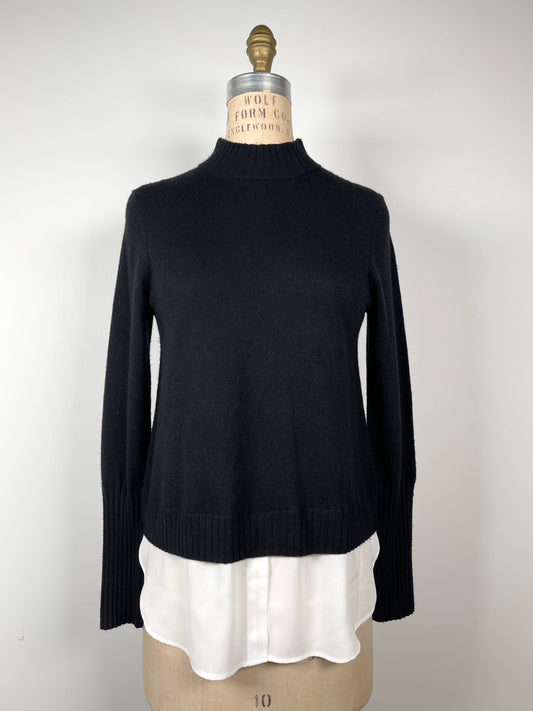 Chandail noir en tricot à base de chemisier blanc intégré (S)