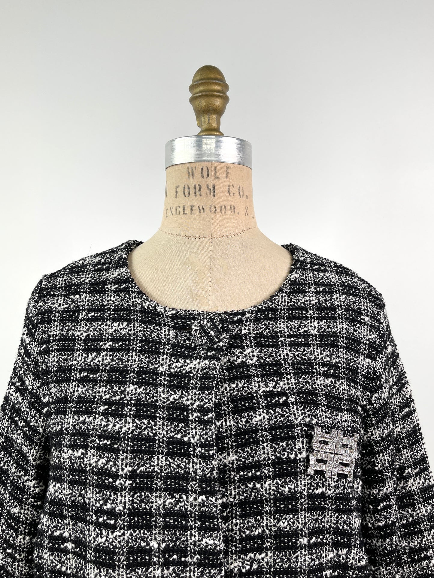 Cardigan en tricot à carreaux noir et blanc lavable (XS/S)
