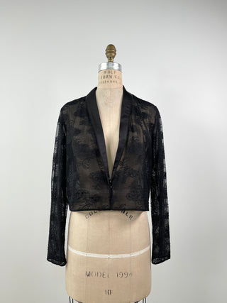 Blazer tuxedo noir en tulle et soie (S/M/L)