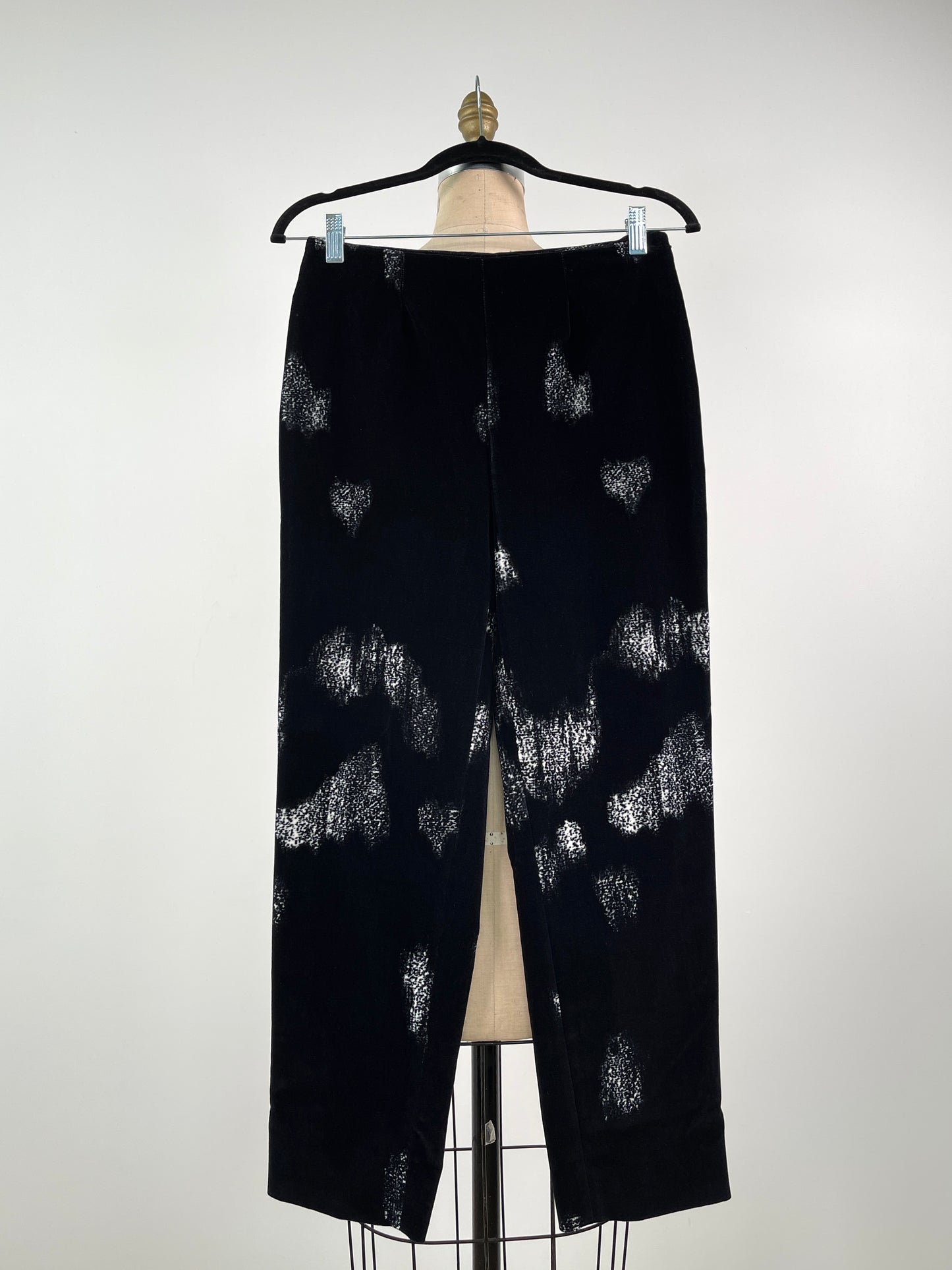 Pantalon velours noir à motif abstrait blanc (XS)