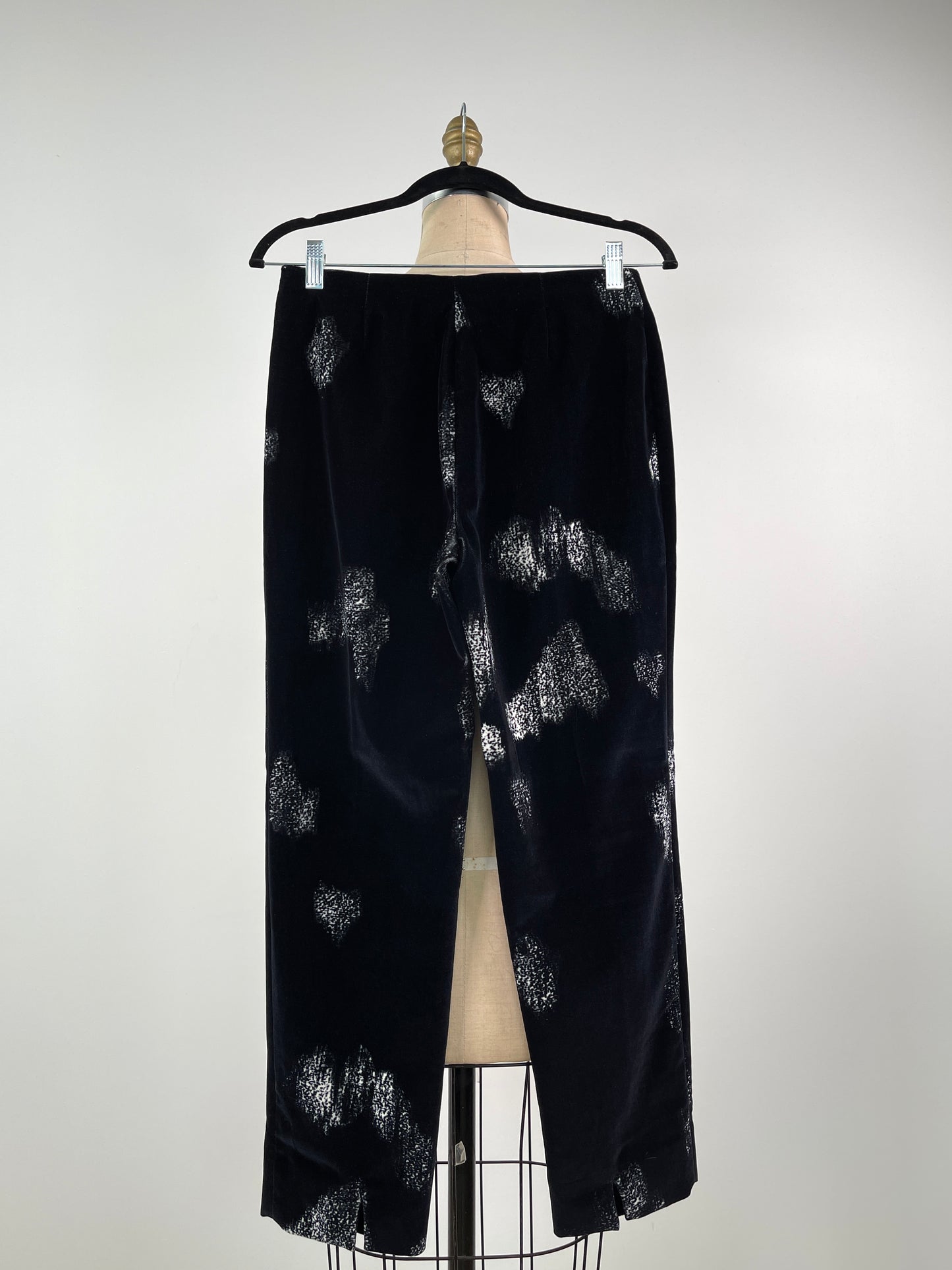 Pantalon velours noir à motif abstrait blanc (XS)