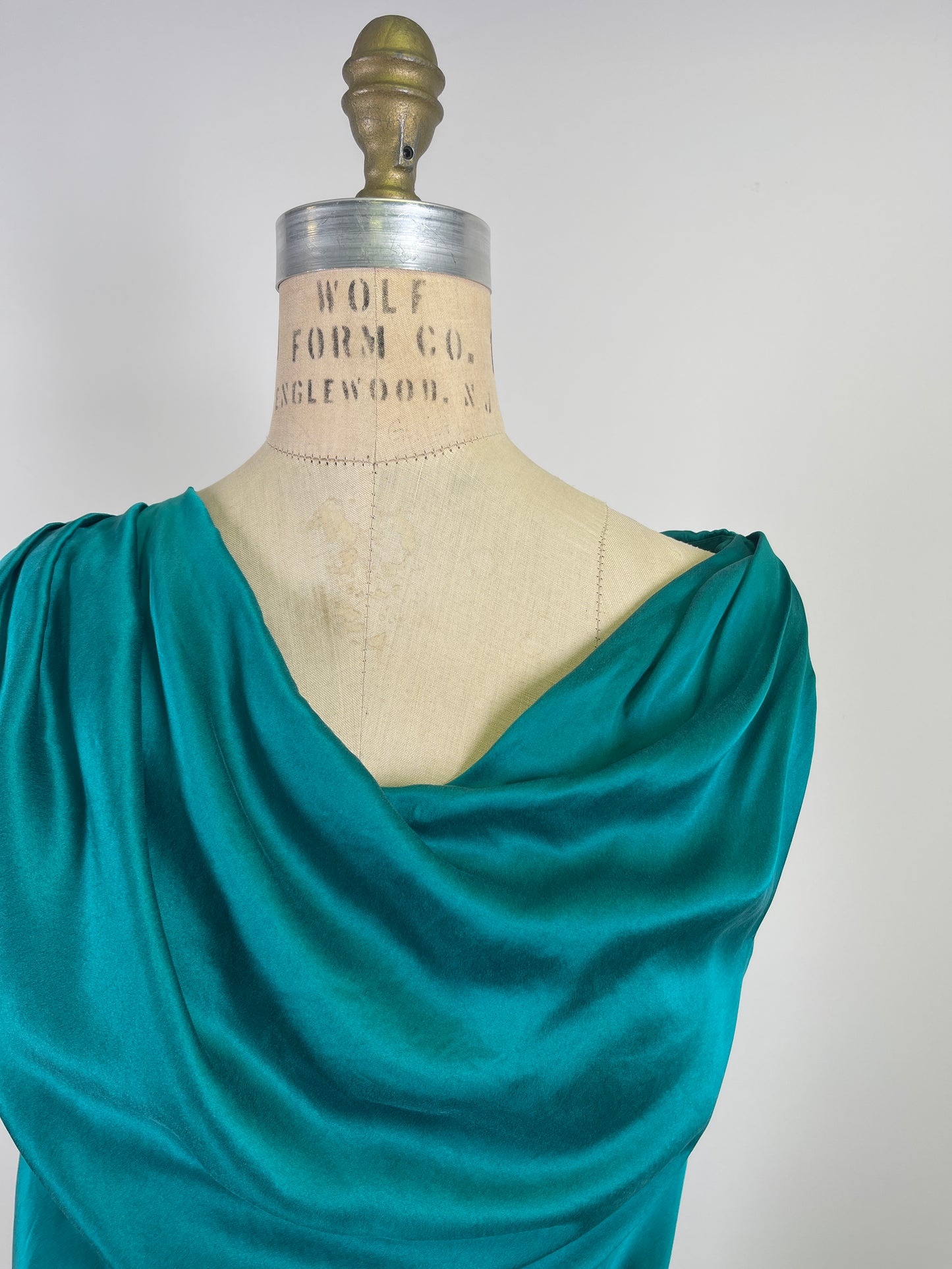 Robe turquoise en soie à col cascade lavable (XS)