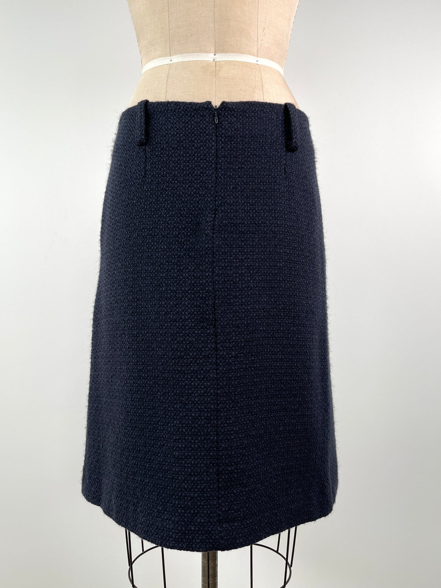 Jupe en laine texturée chiné marine et noir à poches (M)