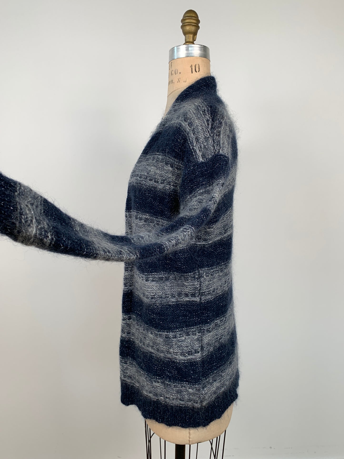 Veste en tricot à rayures bleues et fils argenté  (S)