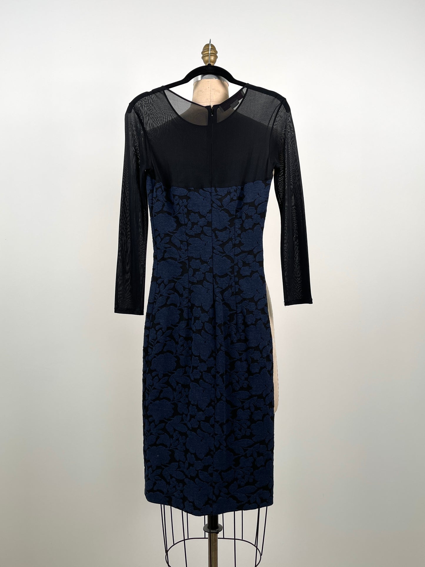 Robe noire ajustée à imprimés floraux texturés bleu et rouge (XXS)