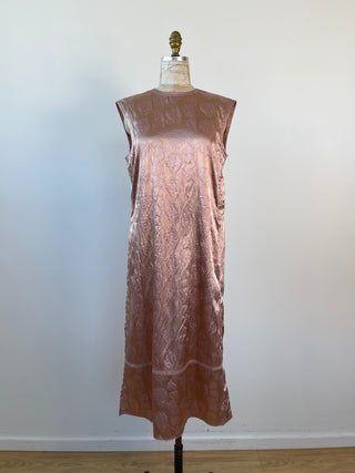 Pink champagne satin tunic with floral texture (32 to 38)