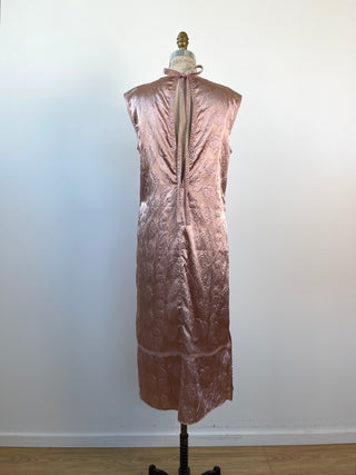 Pink champagne satin tunic with floral texture (32 to 38)