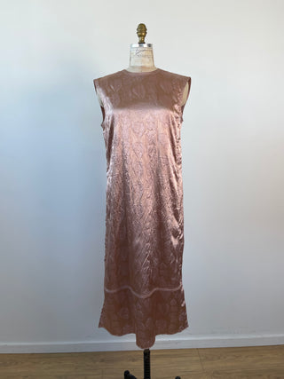 Pink champagne satin tunic with floral texture (32 to 38)