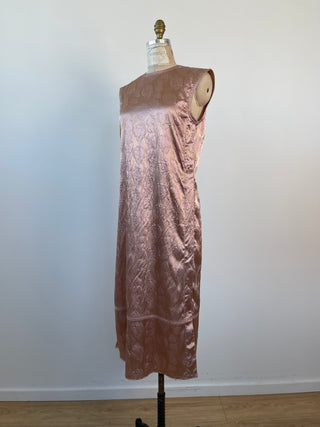 Pink champagne satin tunic with floral texture (32 to 38)